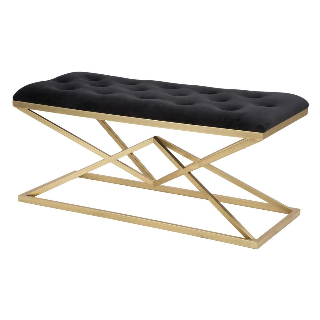Bársony hatású ülőpad, piramis alakú lábakkal, fekete-arany - cristalline - butopêa